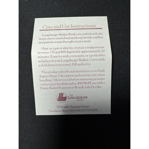 LONGABERGER BUTTON BASKET WARMING BRICK #30198 IN ORIGINAL BOX - Picture 5 of 5